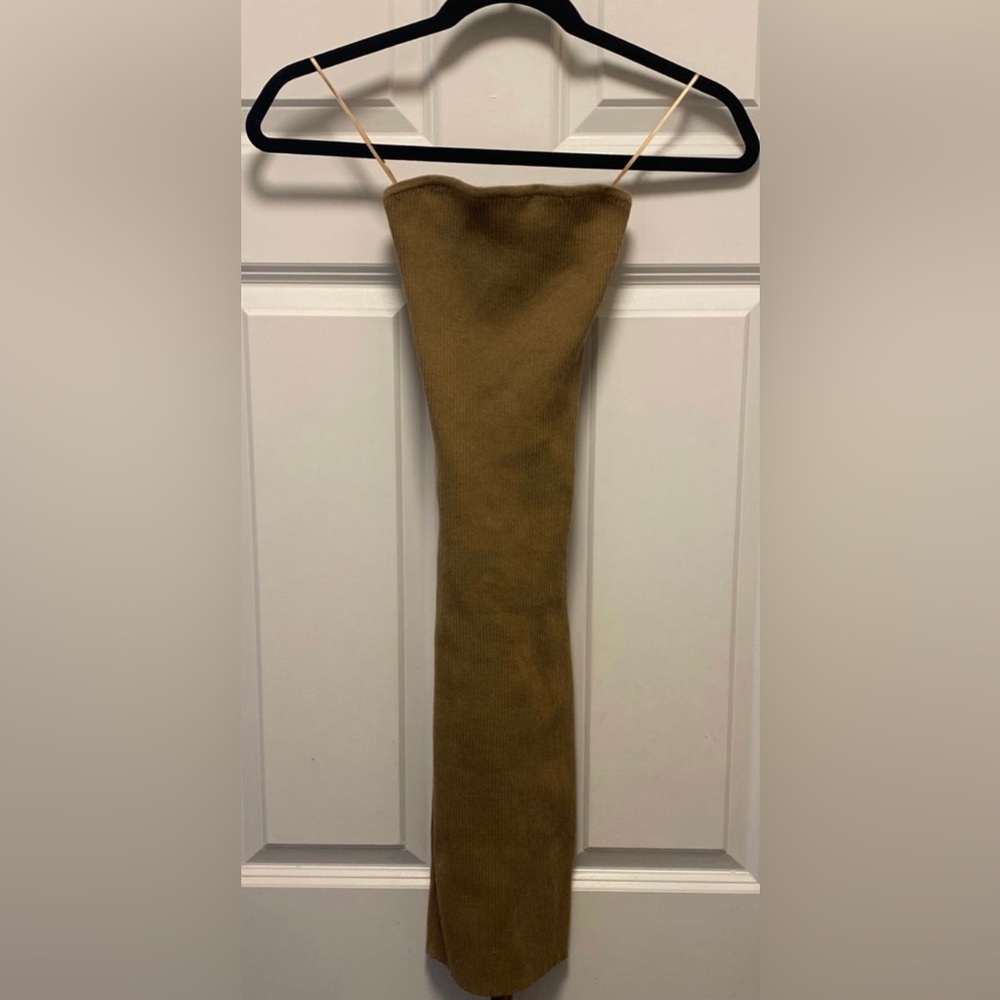 Brown Strapless Sweater Dress